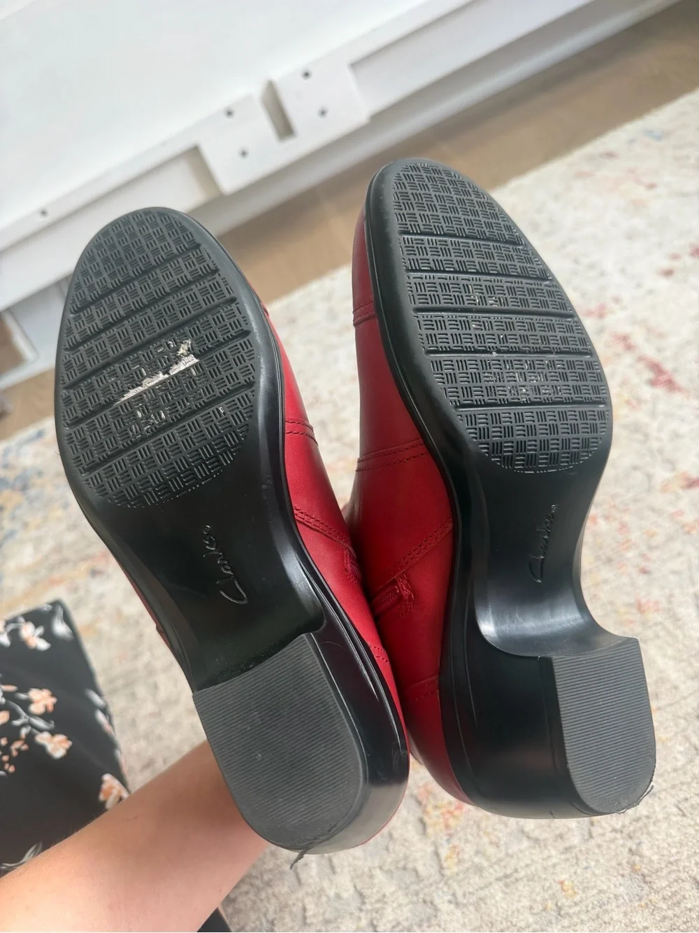 Clarks Red Leather Ankle Booties with Side Zip, size 8